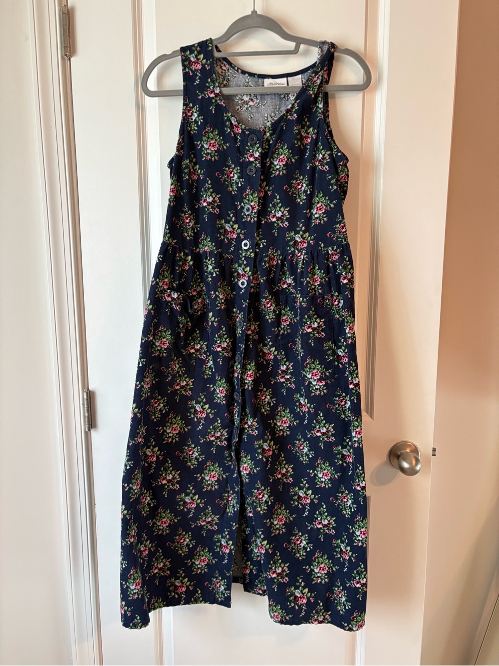 The Vermont Country Store Navy Floral Button-Front Sleeveless Dress